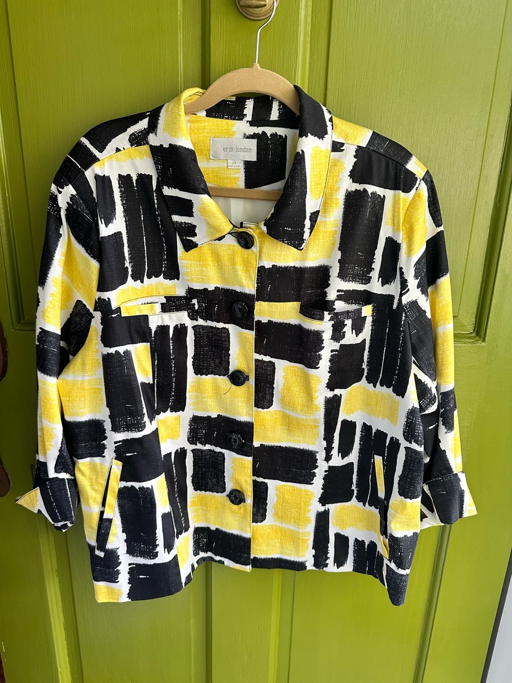 NWOT Erin London Yellow, Black & White Brushstroke Jacket